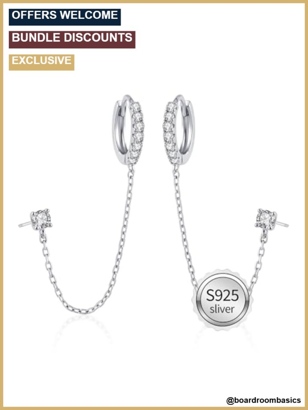 Moissanite Double Piercing Chain Earrings 925 Sterling Silver 18K Gold Plated